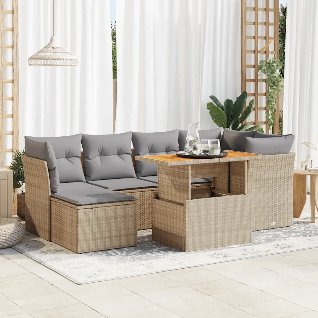 Set Divani da Giardino 7 pz con Cuscini Beige in Polyrattan 3326950