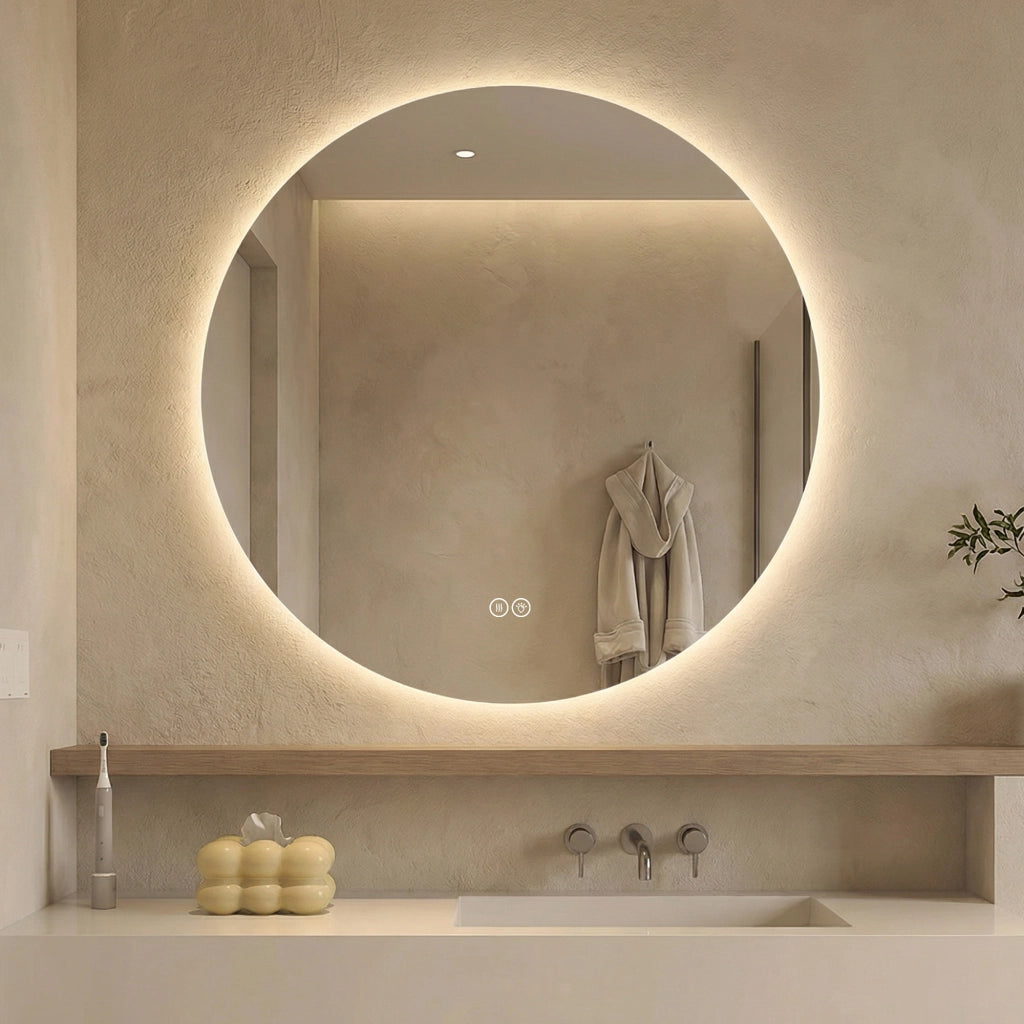 Specchio luminoso da bagno rotondo con retroilluminazione 3 colori luce dimmerabile memoria e antiappannamento