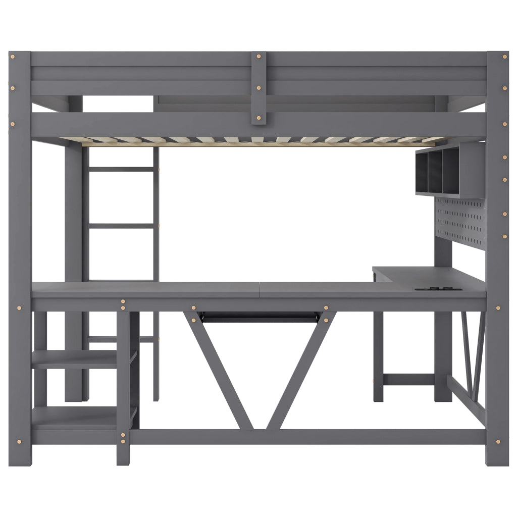 Letto a soppalco 205x95x170 cm con scrivania e LED; legno grigio