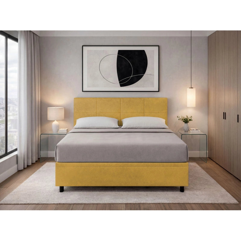 Letto imbottito Letto Matrimoniale alla Francese 140x190 cm Square - Contenitore,Microfibra,Ocra