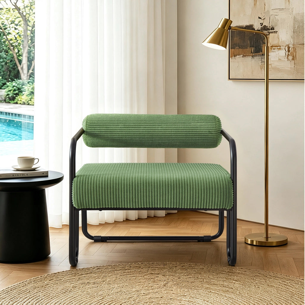 POLTRONA Lounge 68,5x73x70,5 cm in Corduroy Verde con struttura in metallo nero