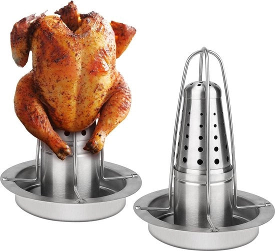 Grill per pollo - Acciaio inossidabile - Standa per polli - Contenitore aroma - Barbecue
