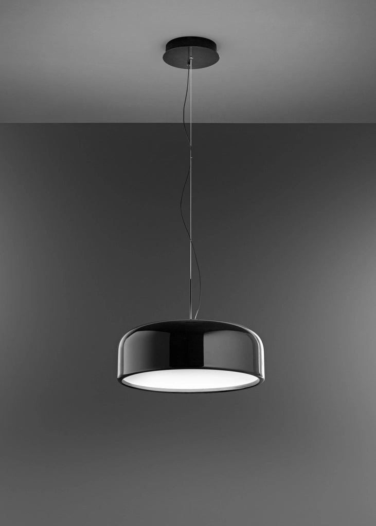 Lampada a Sospensione in Metallo Colore Nero Lucido RAL 9005 con Tecnologia LED Integrata Dimmerabile CCT 50W, Diametro 60 cm - Perenz