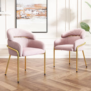Sedia da pranzo in velluto con schienale ergonomico e gambe in metallo, Rosa