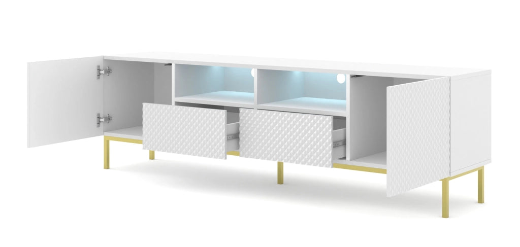 PORTA TV RAVENNA CCK DIAMOND MDF HG TV STAND 2D2S 200 BIANCO OPACO BIANCO LUCIDO CORNICE ORO