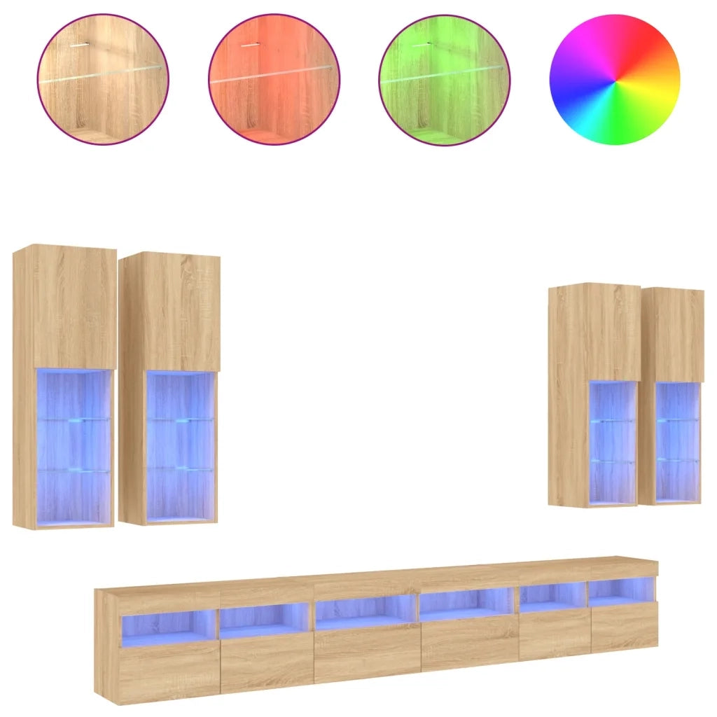 Set Mobili TV a Muro 7 pz con Luci LED Rovere Sonomacod mxl 113581