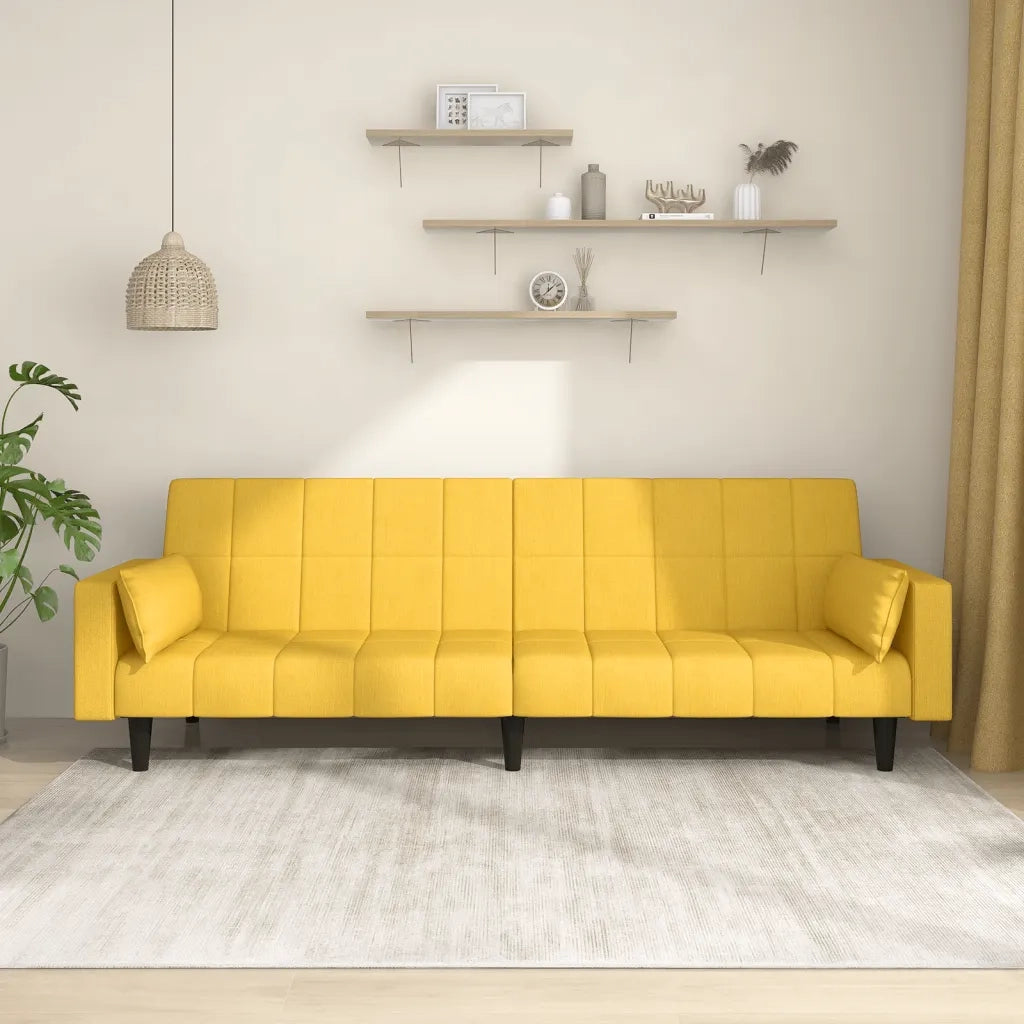 Divano letto | Sof¨¤ letto | Letto singolo a 2 Posti con 2 Cuscini Giallo in Tessuto