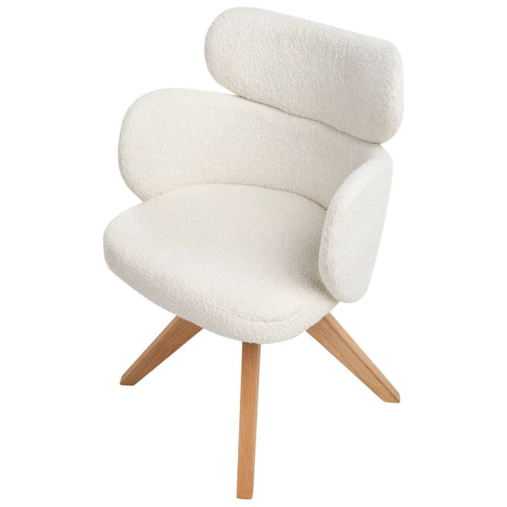 Sedia da pranzo girevole con schienale curvo in boucle beige chiaro stile scandinavo