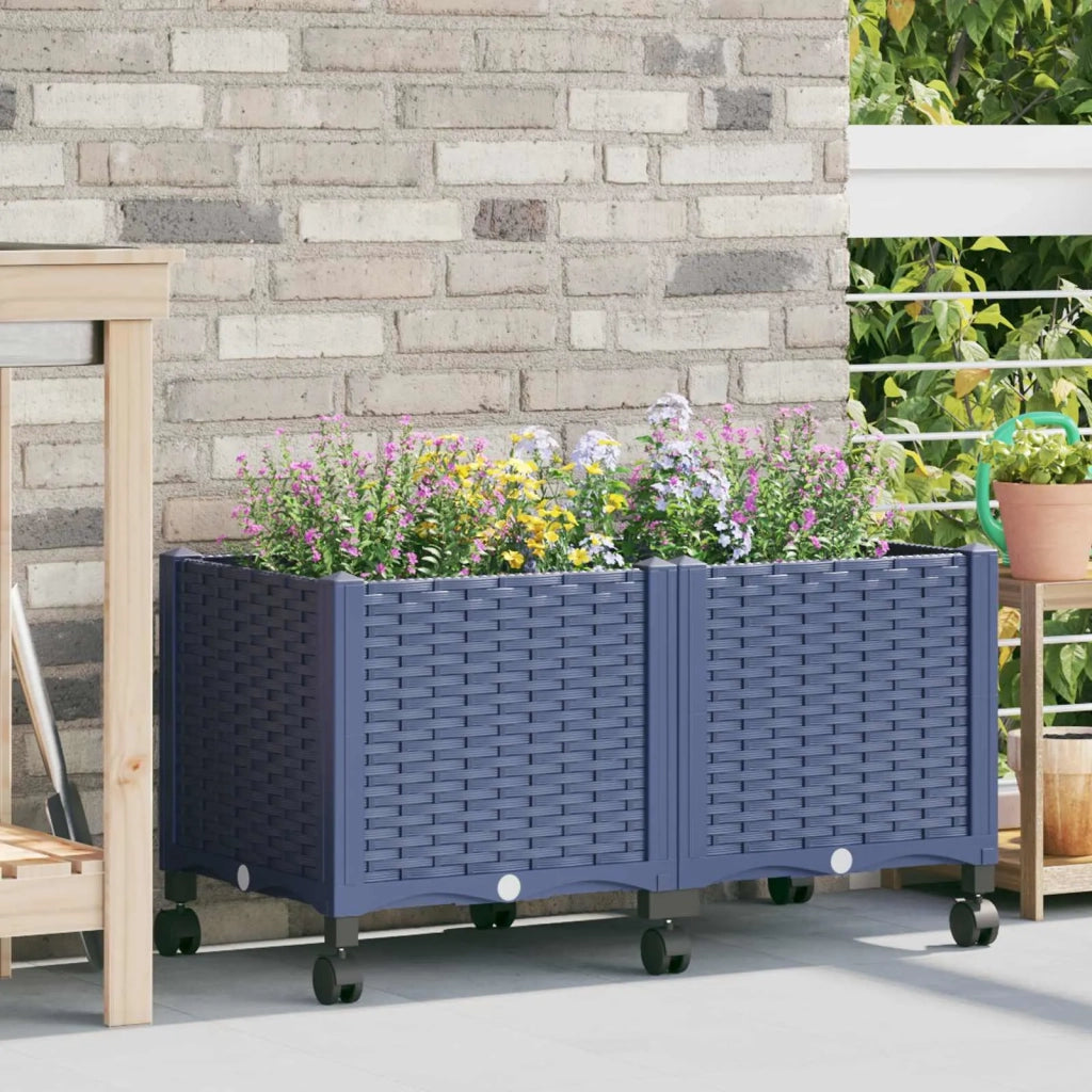 Vaso da Giardino con Ruote Blu Grigio 80 x 40 x 48 cm PP 3422961