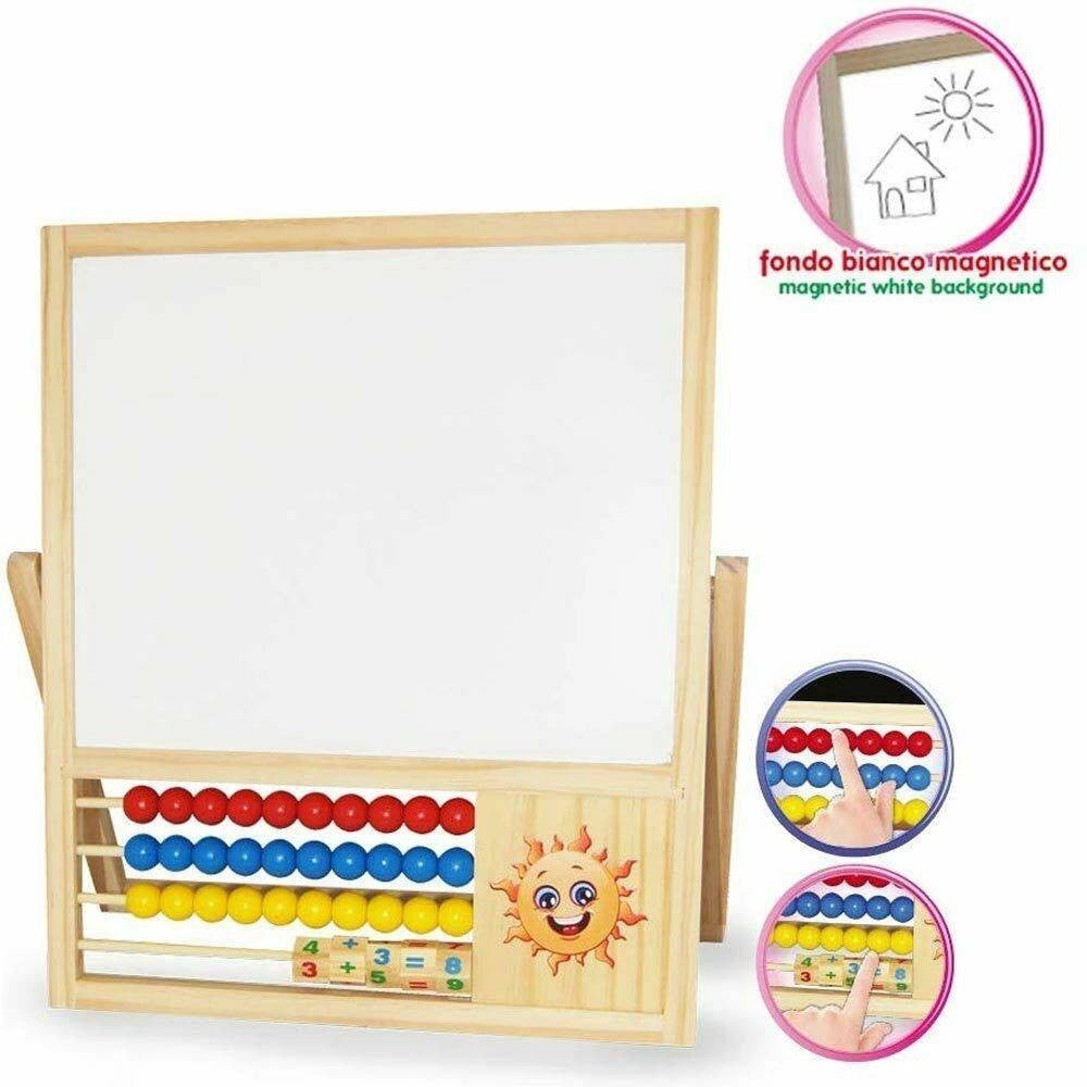 Trade Shop - Lavagna Giocattolo Per Bambini 2 Facce Con Pallottoliere E Lettere Magnetiche -