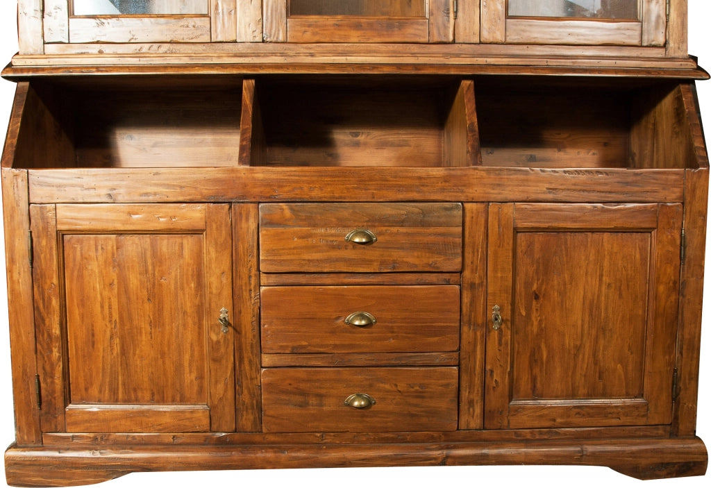 Biscottini Libreria Country in legno massello di tiglio finitura noce L172xPR50xH226 cm. Made in Italy