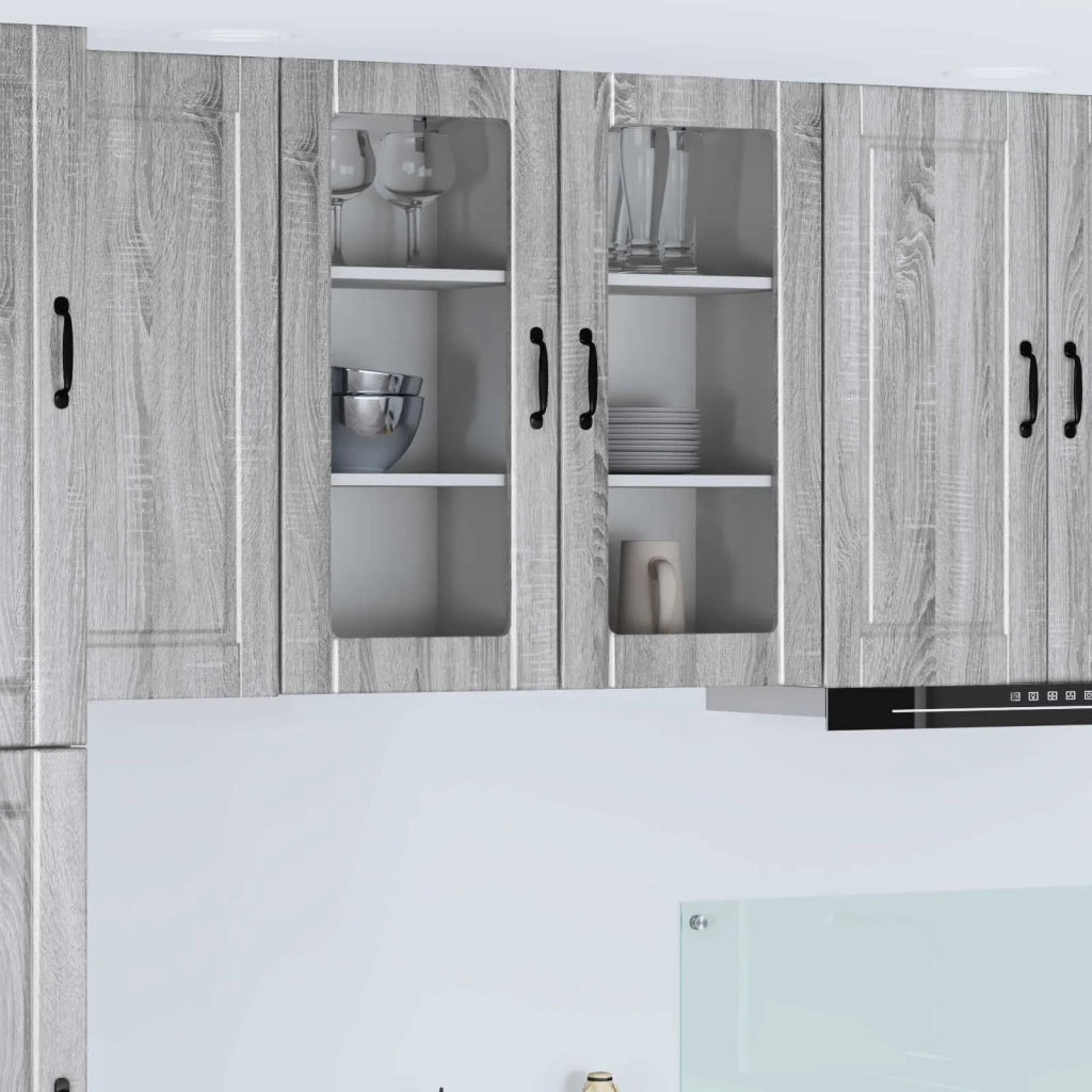 Pensile da cucina | Mobile in vetro da parete PORTO Grigio Sonoma 40 x 31 x 80 cm
