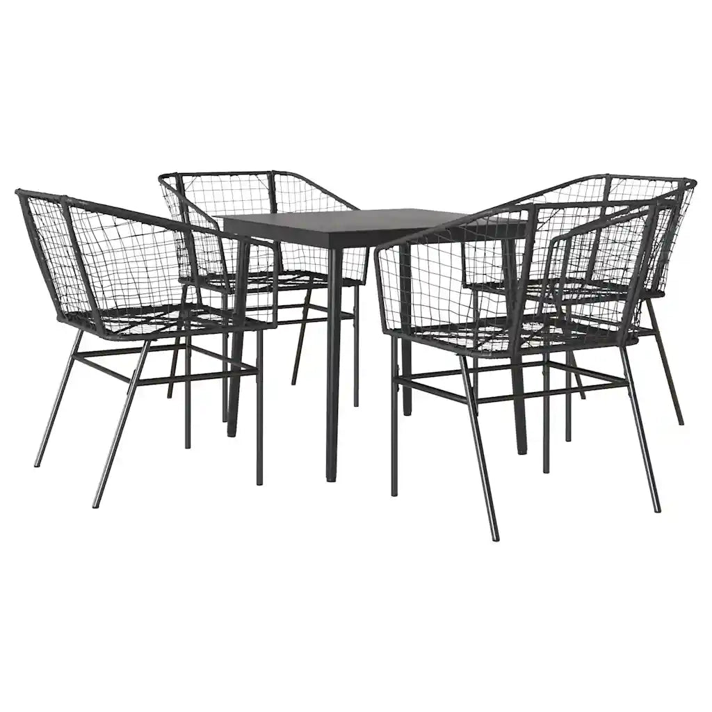 Set Mobili da Pranzo per Giardino 5 pz Nero Polyrattan Vetro