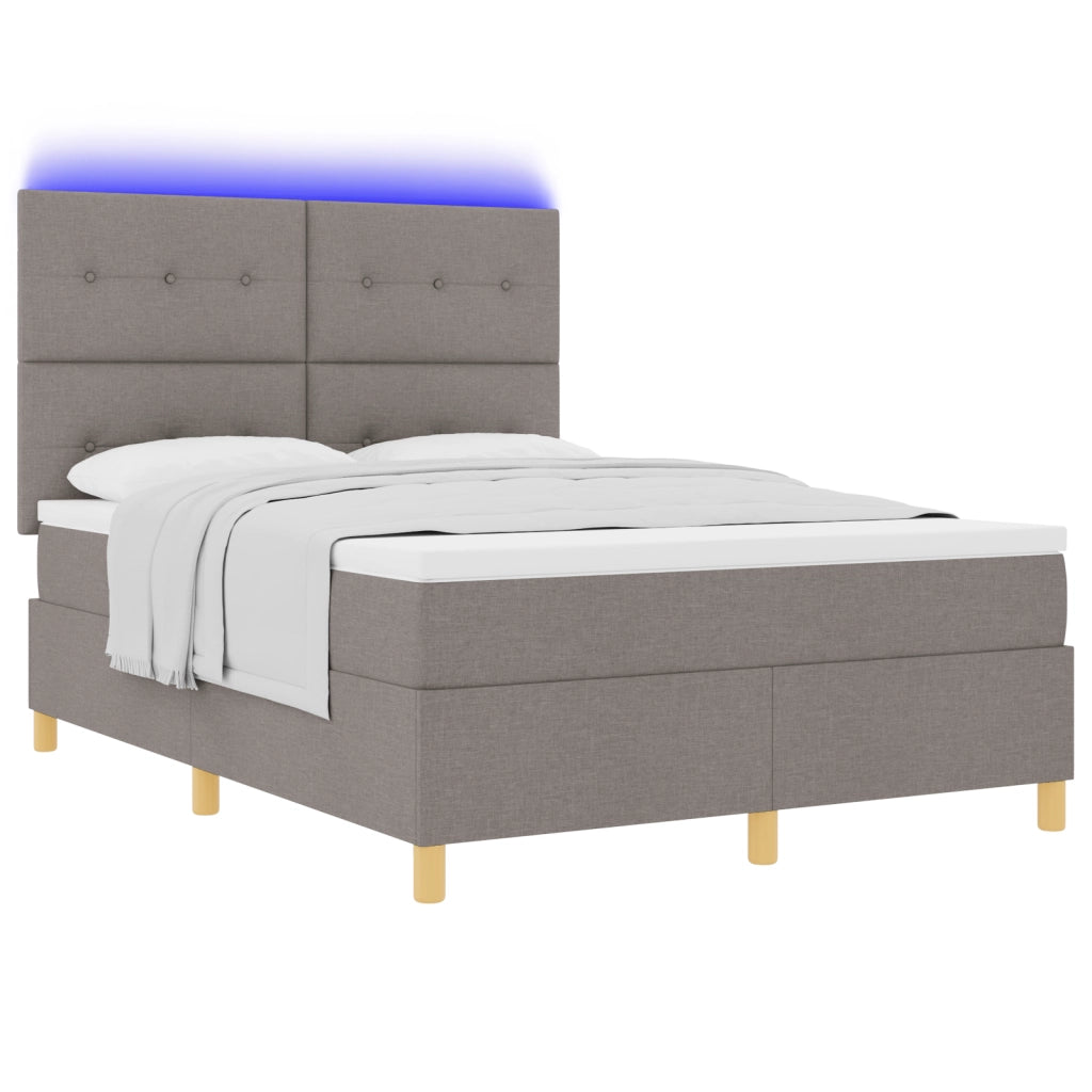 Letto Box Spring con Materasso & LED Tortora 160x200 cm Tessuto