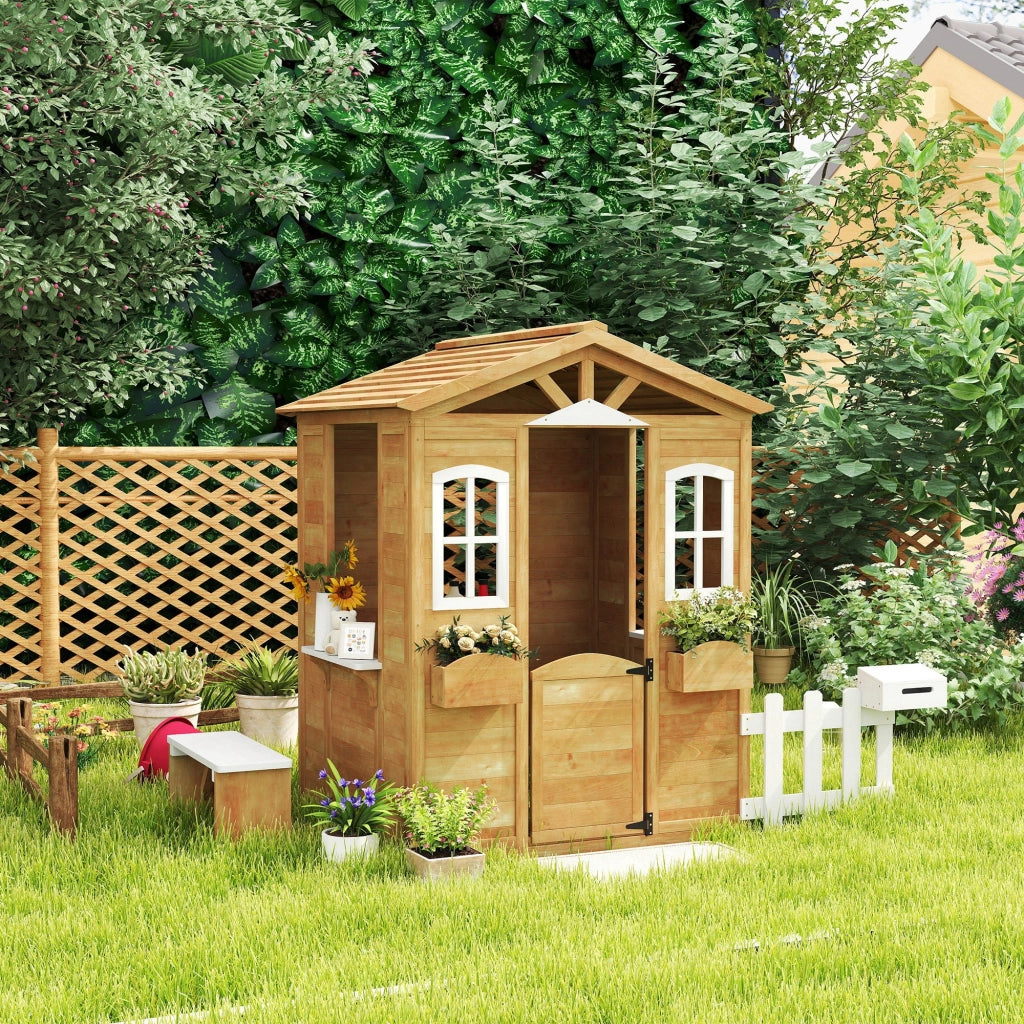 Casetta in legno per bambini con porta, finestre, panchina e recinzione ¨C zephmum ¨C per 3-6 anni