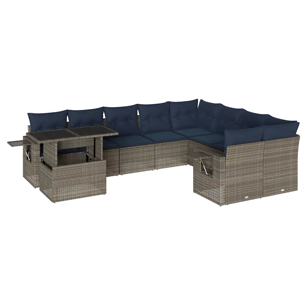 Set Divani da Giardino 10 pz con Cuscini Grigio in Polyrattan 3268141