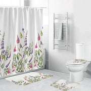 Set a 4 pezzi stile bohemien 3D stampa digitale in poliestere Impermeabile e resistente alla muffa Doccia e tappeto per doccia per bagno - Lavanda-rossa - 46*36