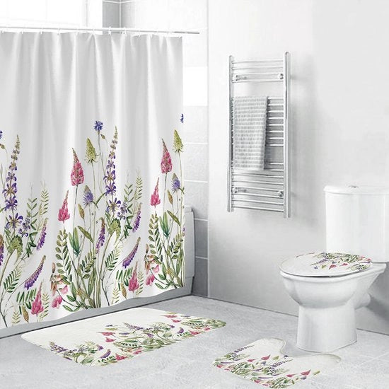 Set a 4 pezzi stile bohemien 3D stampa digitale in poliestere Impermeabile e resistente alla muffa Doccia e tappeto per doccia per bagno - Lavanda-rossa - 46*36