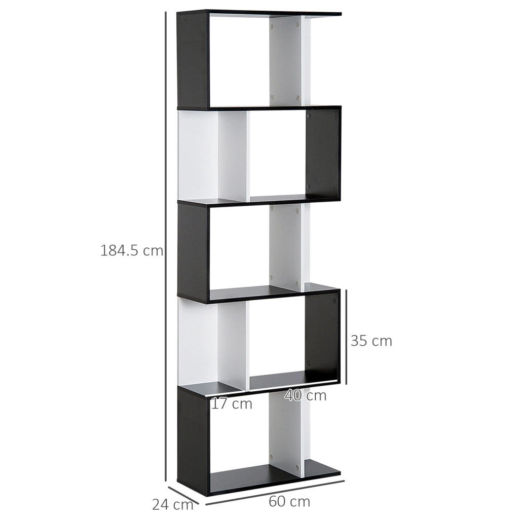 Libreria in Legno 5 Ripiani con Divisorio ¨C zephmum ¨C Bianco e Nero 60x24x184.5 cm