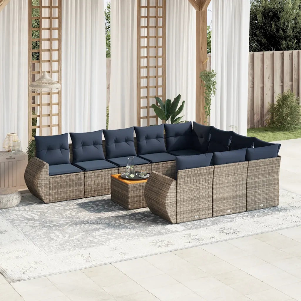 Set Divani da Giardino 11 pz con Cuscini Grigio in Polyrattan 3225186