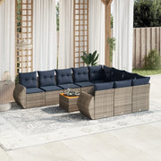 Set Divani da Giardino 11 pz con Cuscini Grigio in Polyrattan 3225186