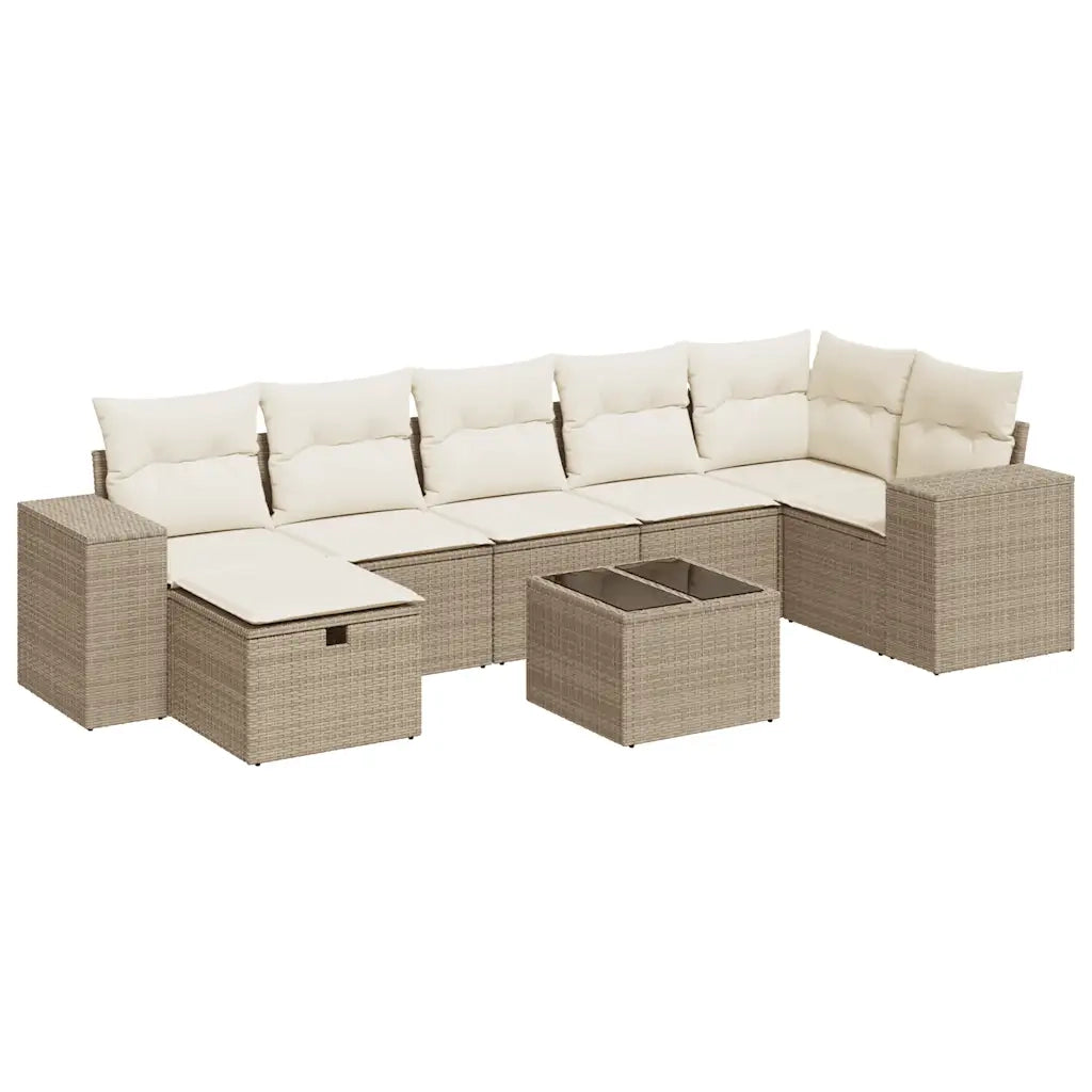 vidaXL Set Divano da Giardino 8 pz con Cuscini Beige in Polyrattan