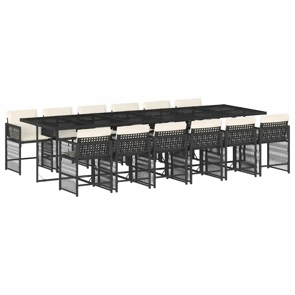 Set da Pranzo da Giardino 13pz con Cuscini Nero in Polyrattan 3211662