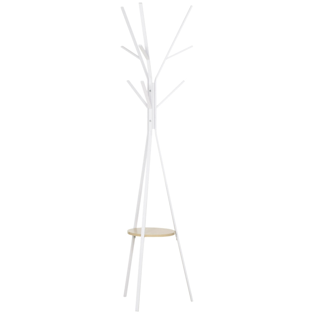 Scaffale con 3 aste appendiabiti 8 ganci e piano d'appoggio per ingresso in ferro bianco 45 × 45 × 180 cm