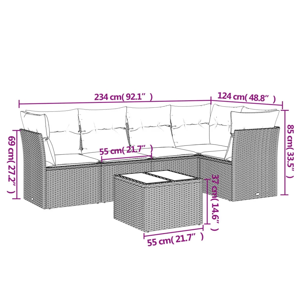 Set Divano da Giardino 6 pz con Cuscini Grigio in Polyrattan