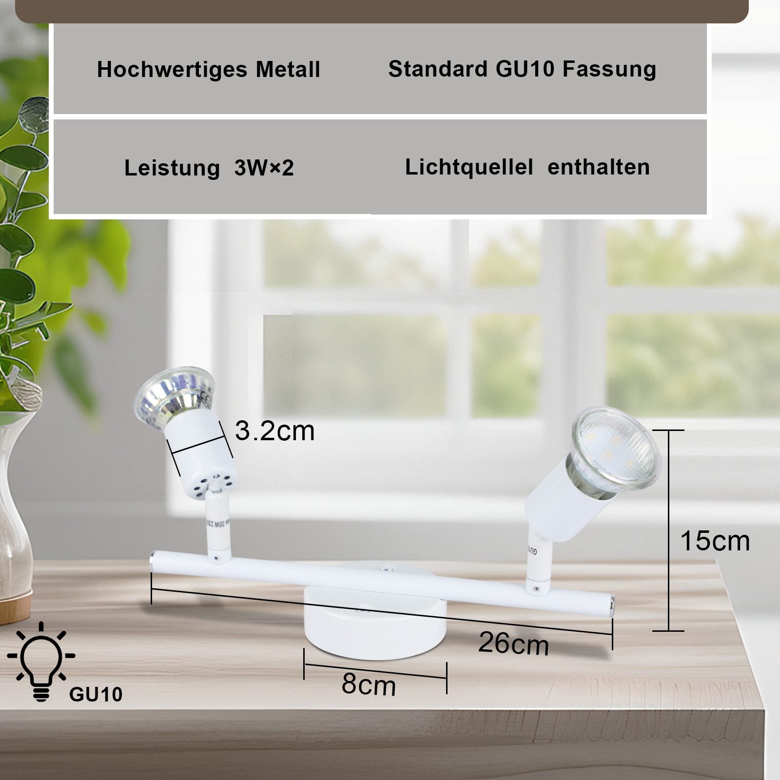 ZMH Faretto da soffitto 2 fiamme GU10 moderni per corridoio con lampadine incluse