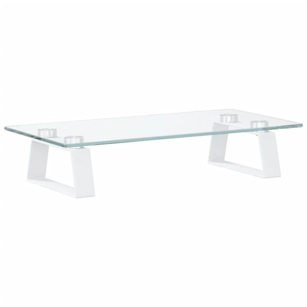 Supporto per monitor mobile da scrivania 40 x 20 x 8 cm vetro temperato e metallo bianco 02_0044859