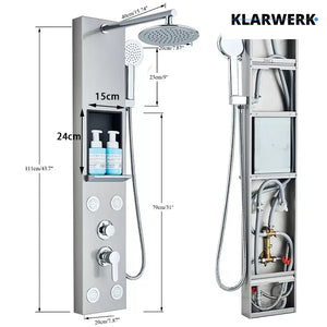BEN | Pannello doccia soffione doccia a pioggia in acciaio inox | Sistema doccia idromassaggio spazzolata argento Miscelatore doccia rubinetto