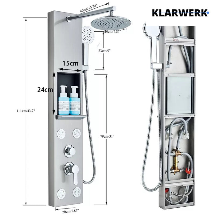 BEN | Pannello doccia soffione doccia a pioggia in acciaio inox | Sistema doccia idromassaggio spazzolata argento Miscelatore doccia rubinetto