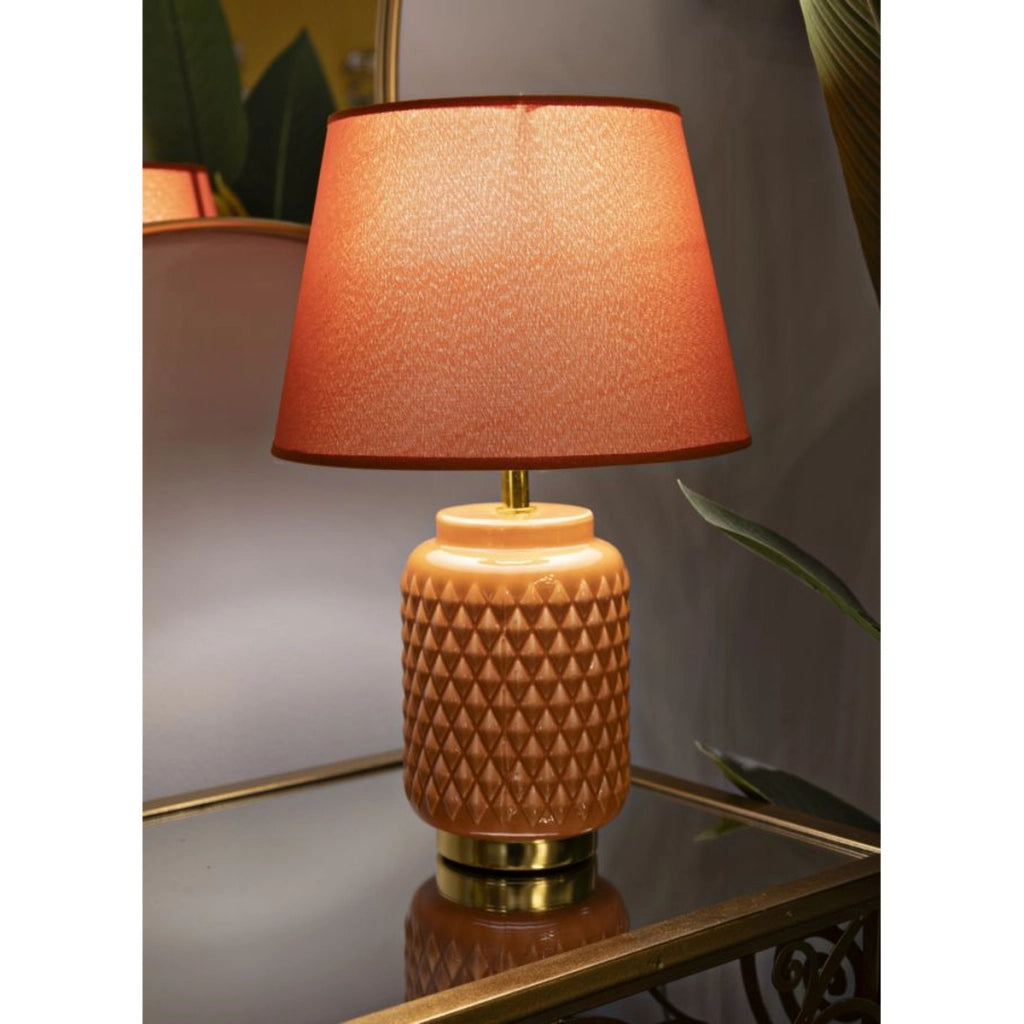 Lampada da tavolo Square Arancione in ceramica con paralume in tessuto — O 28 cm