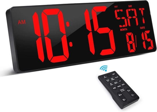 Ora Digitale da Appendere con Comando a Distanza – Display LED da 16,5 Pollici con Timer, Illuminazione Regolabile, Data e Temperatura