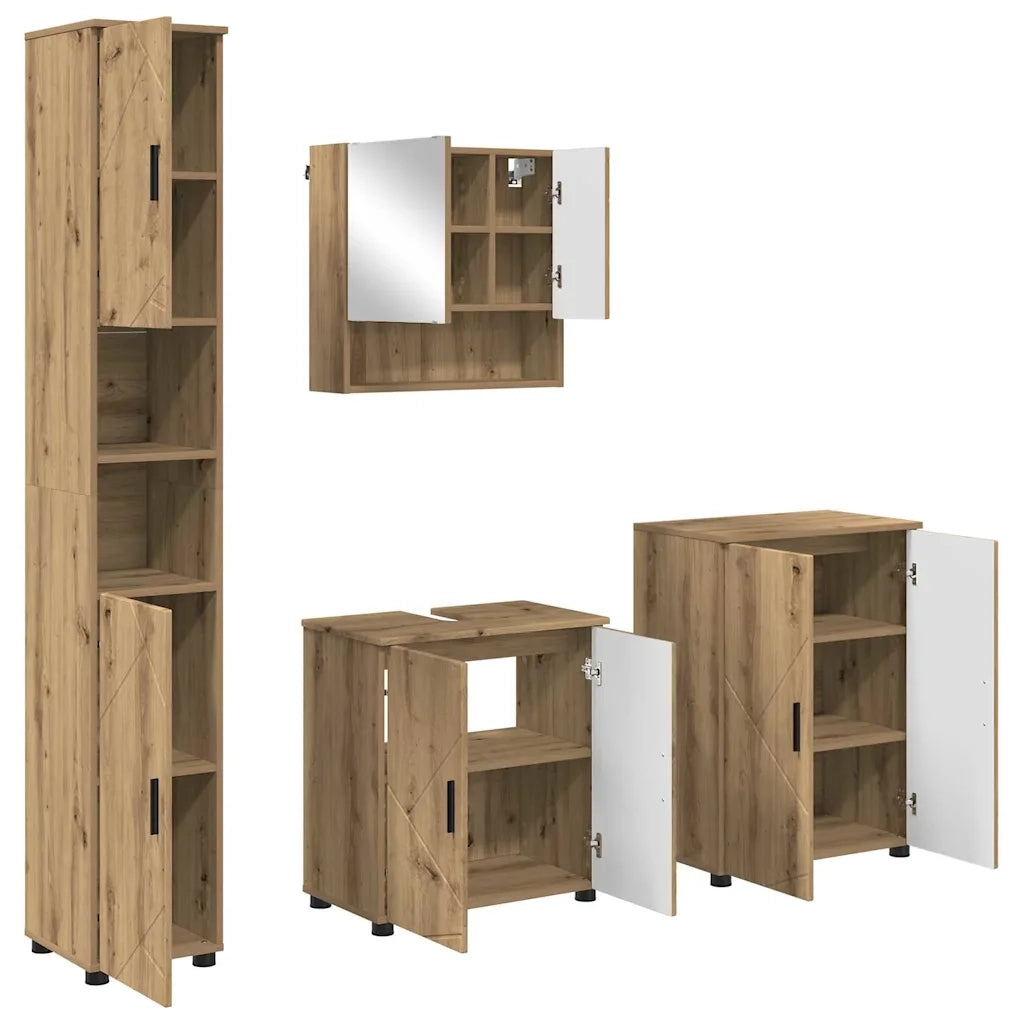 Set di mobili per il bagno con porta 4 pcs Rovere artigianale 3393012