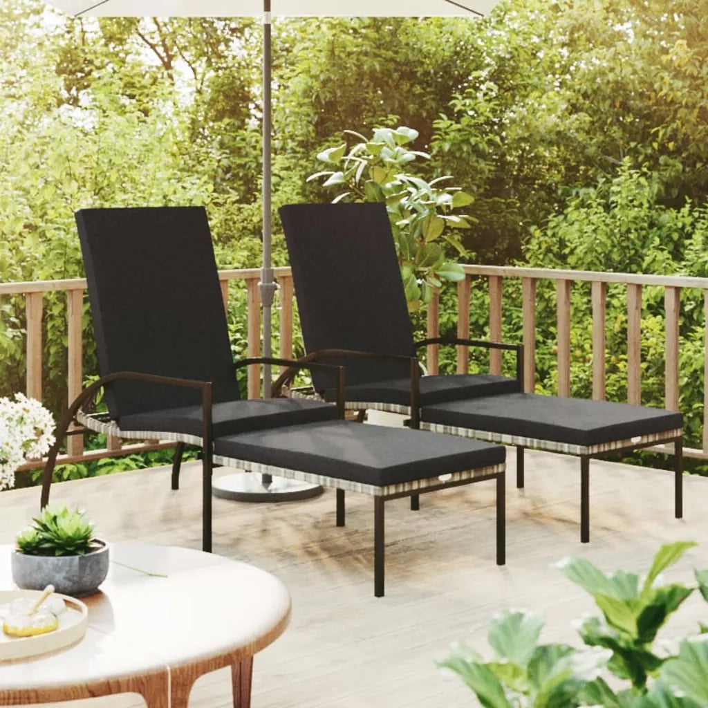 Lettini Prendisole 2 pz | Sdraio da giardino | Lettino da sole con Poggiapiedi in Rattan PE Grigio