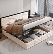 Letto imbottito contenitore in velluto beige 160 x 200 cm
