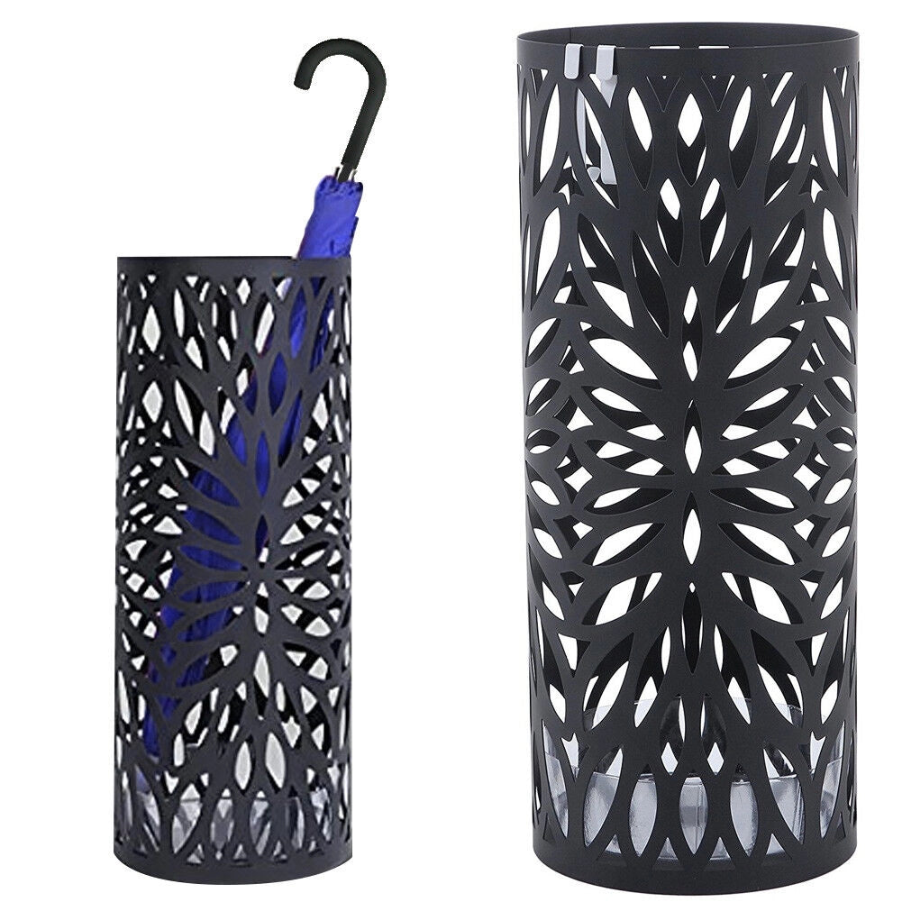 Porta Ombrelli Decorato H. 49 cm Metallo Verniciato Interno Esterno con Vaschetta Salvagoccia