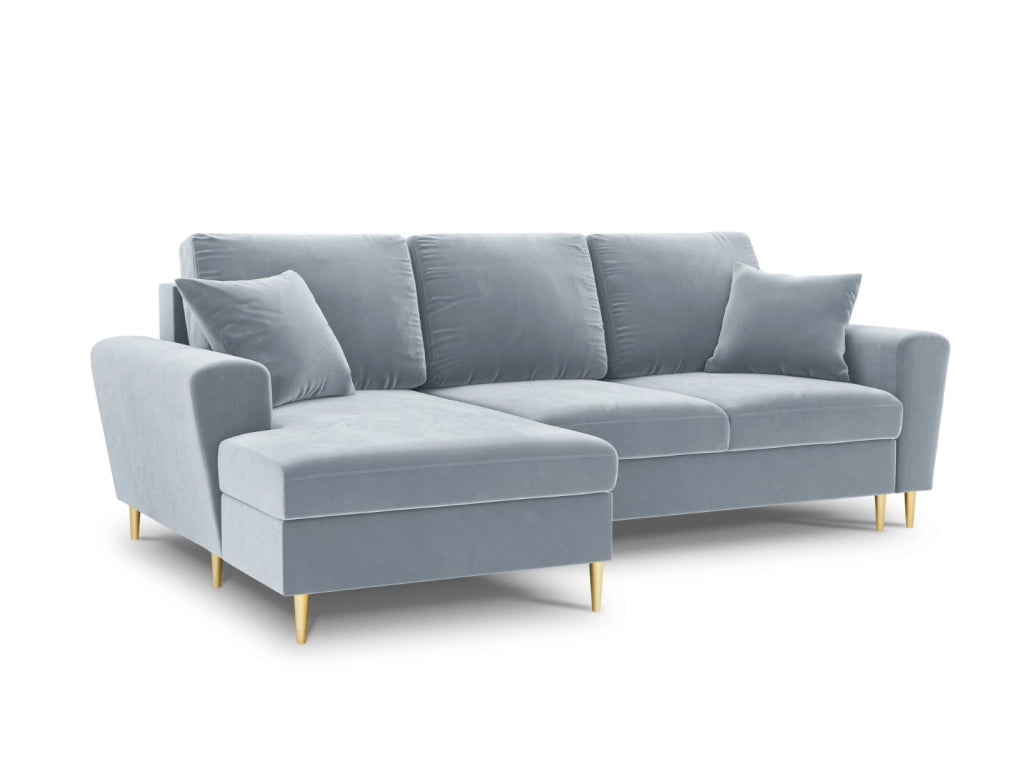 Cosmopolitan Design - Divano convertibile angolare sinistro con contenitore "Kyoto" 4 posti in velluto azzurro 
