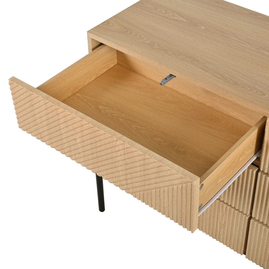 Credenza a sei cassetti geometrica in MDF colore naturale per soggiorno e camera da letto 115,5 × 38 × 75 cm