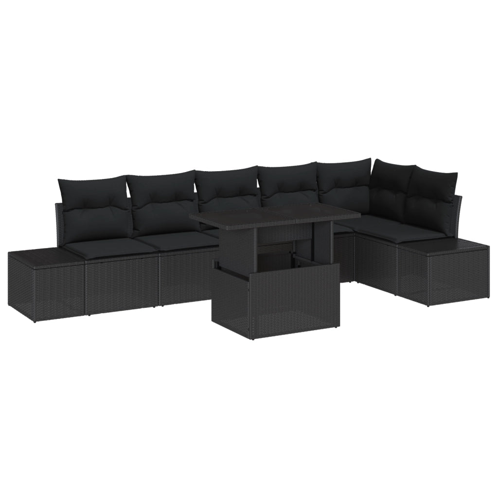 Set di divani da giardino 7 pezzi con cuscini Nero in Polyrattan