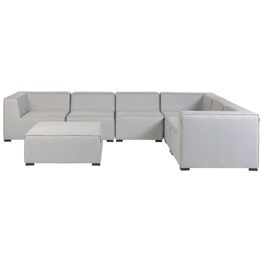 Set divano ad angolo per interni ed esterni con rivestimento in tessuto grigio a 7 posti con divano da giardino ottomana sinistro
