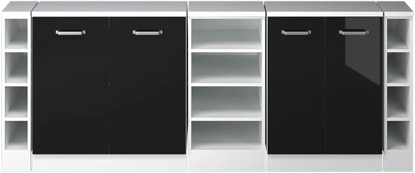 Set di mobili sottotetto Rion, Nero lucido, 210 cm Set di 5 carcasse armadio profondità 60 cm, adatto per il salvaspazio sotto tetti spioventi