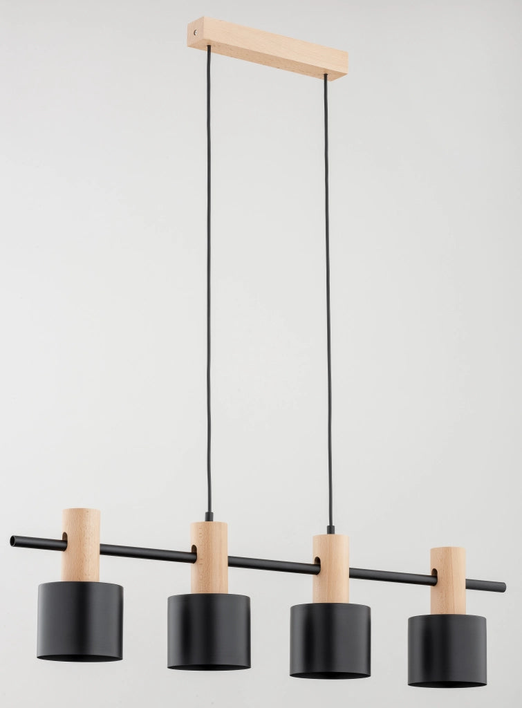 Lampada sospesa scandinava nero/legno 4xE27 ARES Alfa
