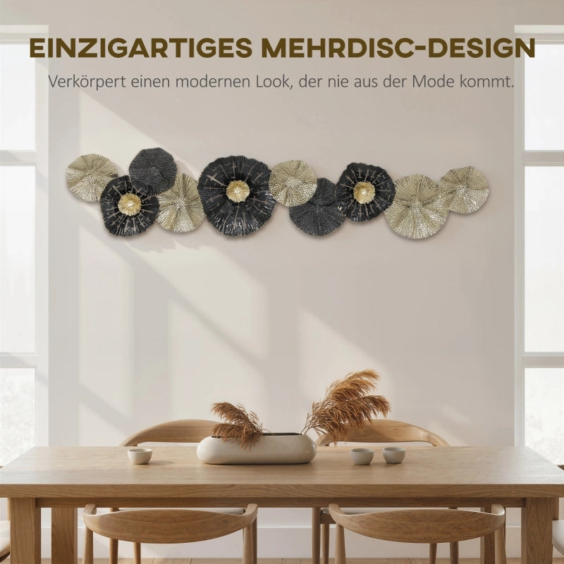 Decorazione murale con cornice in metallo, stile moderno, nero e oro