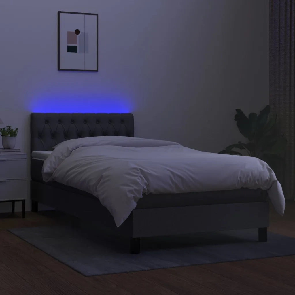 Letto a Molle Materasso e LED Grigio Scuro 90x200 cm in Tessuto 3133366