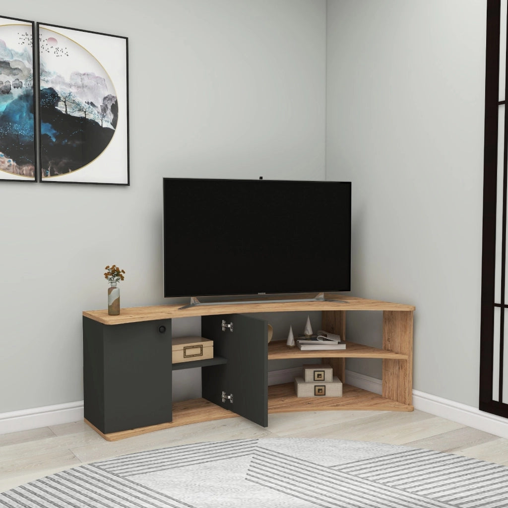 Roisan, Mobile Porta tv 2 Ripiani, 135x68x49h cm Nero Antracite