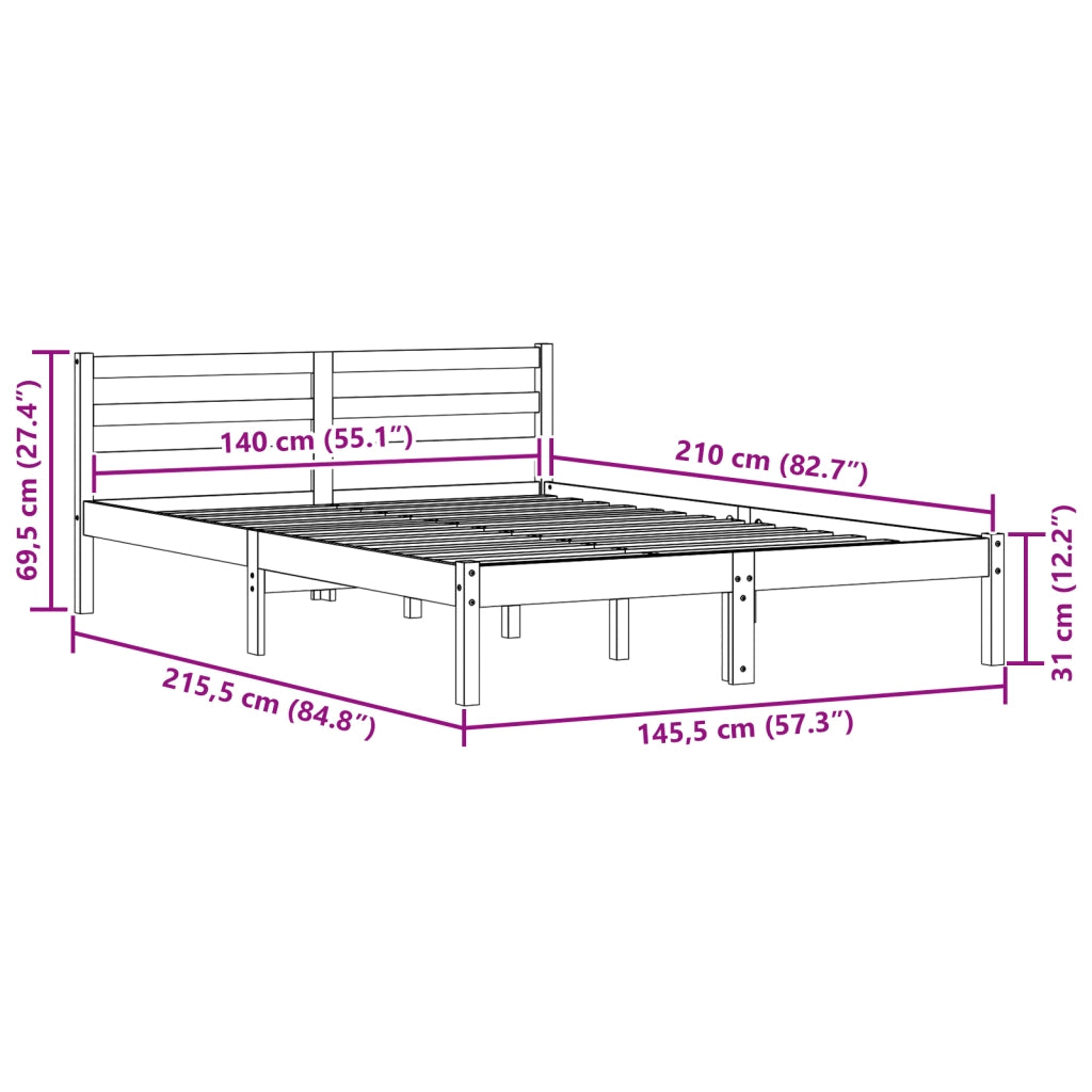 Letto  con testata 140x210 cm in legno massello di pino