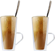 Set di bicchieri a doppia parete per frappé/latte - 2 pezzi - 320 ml - Bicchieri termici per caffè - Effetto galleggiante - Bicchieri in vetro per caffè latte macchiato resistenti